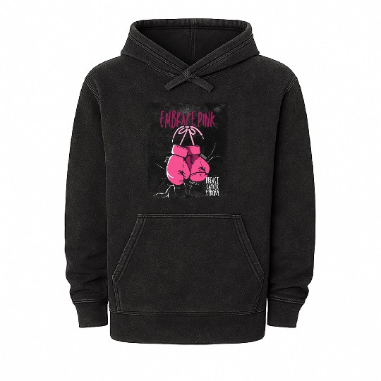 Embrace Pink Black Bold Eradicate Breast Cancer Mineral Wash Hoodies