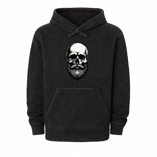 Bearded Skull Art - Dark Gothic Illustration Mineral Wash Hoodies