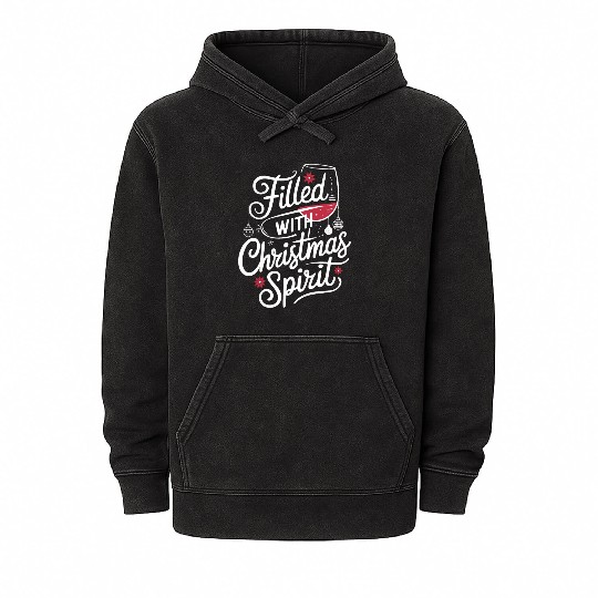 Filled With Christmas Spirit Festive Wine Mineral Wash Hoodies