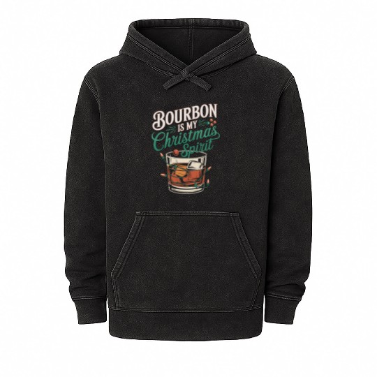 Bourbon Is My Christmas Spirit Festive Design Mineral Wash Hoodies