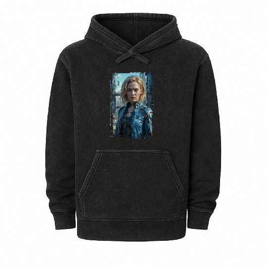 Portrait of a sci-fi cyberpunk girl Mineral Wash Hoodies