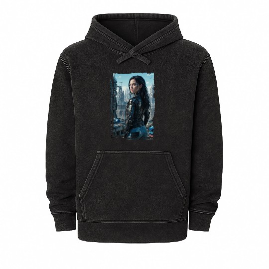 Portrait of a sci-fi cyberpunk girl Mineral Wash Hoodies