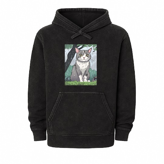 A Cute Anime Cat Mineral Wash Hoodies