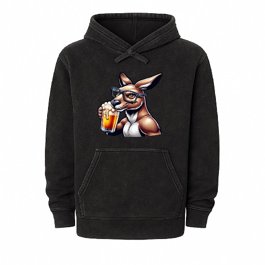 Kangaroo with Glasses Drinking Beer Mineral Wash Hoodies