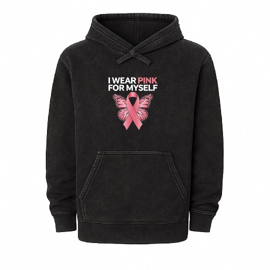 Breast Cancer Awareness I Wear Pink Butterfly Mineral Wash Hoodies