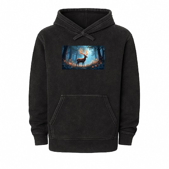 Enchanted Deer in a Forest Mineral Wash Hoodies