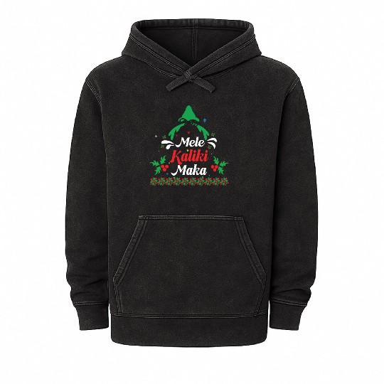 Mele Kalikimaka Mineral Wash Hoodies For Women Hawaiian Hawaii Chri