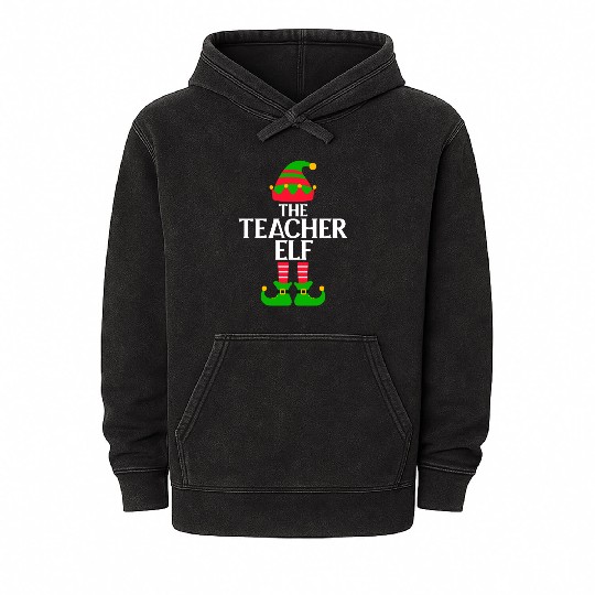 The Teacher Elf Christmas Mineral Wash Hoodies