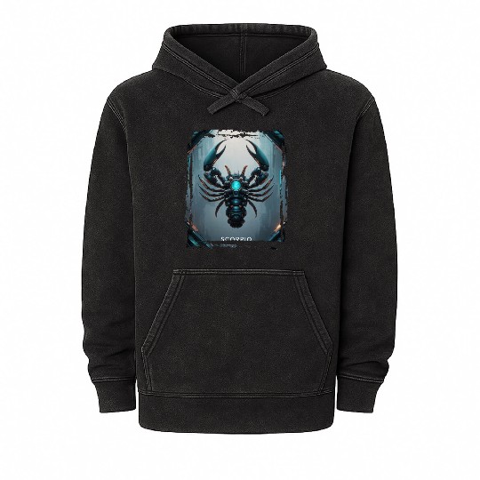 Zodiac sign Scorpio in cyberpunk era Future Mineral Wash Hoodies