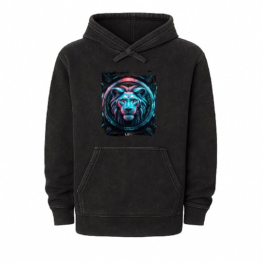 Zodiac sign Leo in cyberpunk era Future Mineral Wash Hoodies