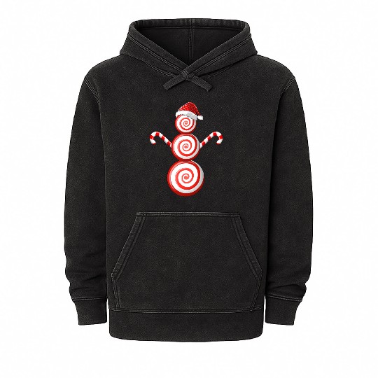 Funny Christmas Mineral Wash Hoodies Peppermint Candy Snowman