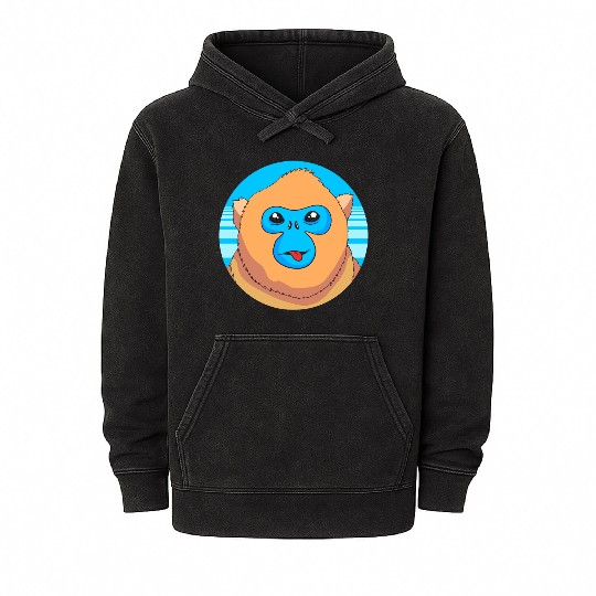 Monkey Lover Cute Snub Nosed Monkey Face Mineral Wash Hoodies
