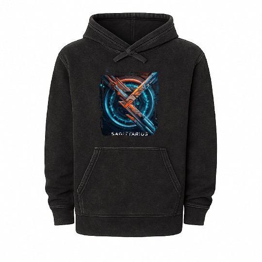 Zodiac sign Sagittarius in cyberpunk era Future Mineral Wash Hoodies