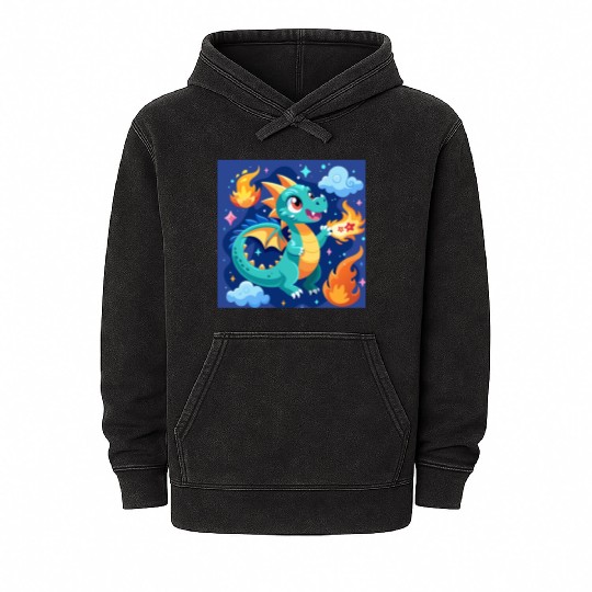 "Whimsical Dragon: Fire-Breathing Fantasy Fun" Mineral Wash Hoodies