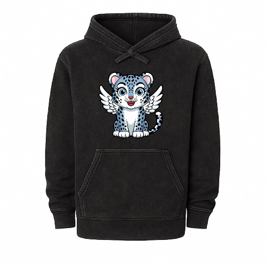 Blue tiger cat with angel wings dreamlike Mineral Wash Hoodies