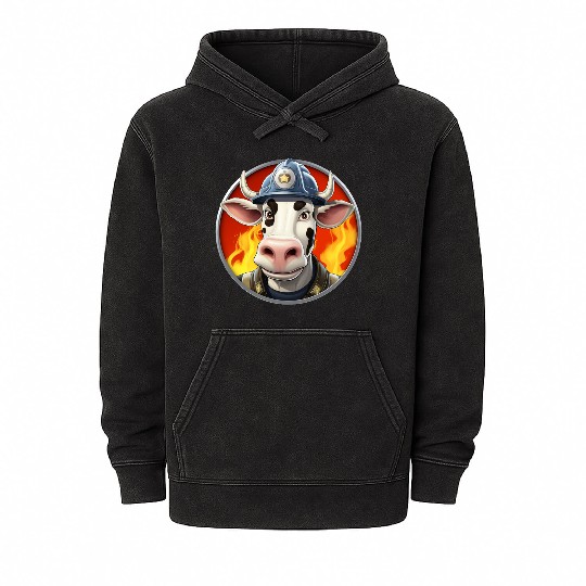 Firefighter cow Mineral Wash Hoodies