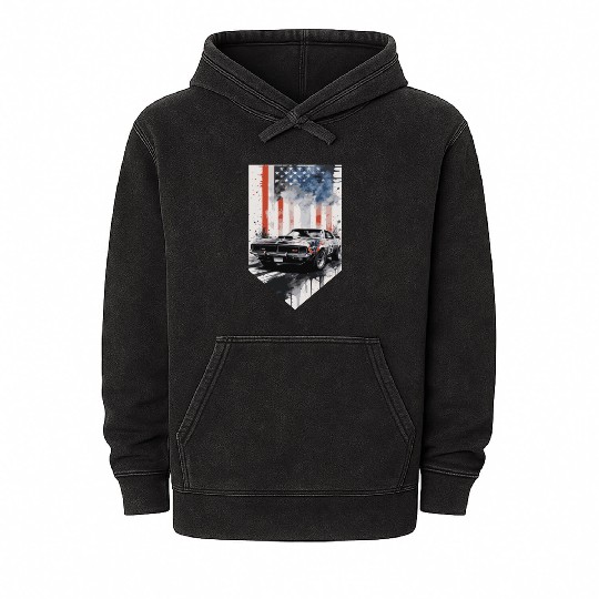 Rev up your patriotism - Muscle car and usa flag Mineral Wash Hoodies
