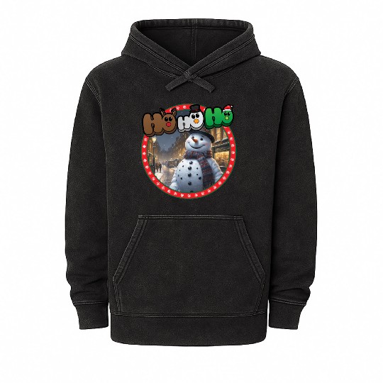 Cute snowman and Christmas holiday hohoho Mineral Wash Hoodies