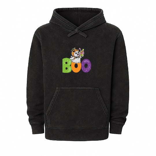 Boo Too Cute To Ghoul Funny Baby Ghost Kids Design Mineral Wash Hoodies