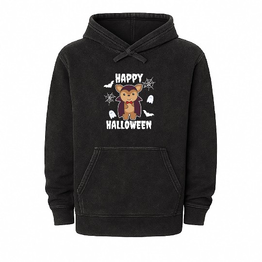 Deer Happy Halloween Cute Devil Vampire Costume Mineral Wash Hoodies