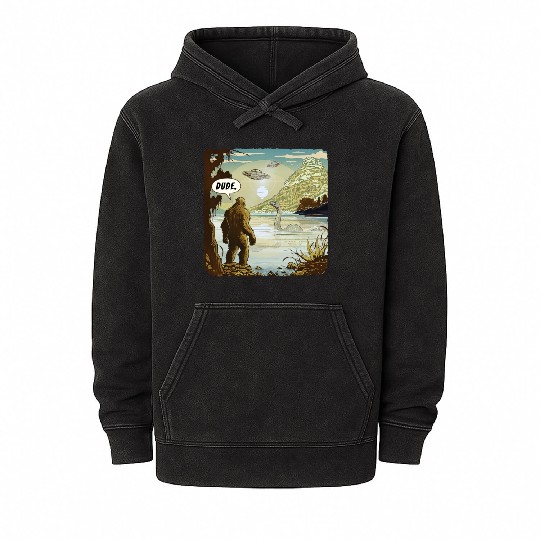Funny UFOs Bigfoot Sasquatch Introvert Loch Ness Mineral Wash Hoodies