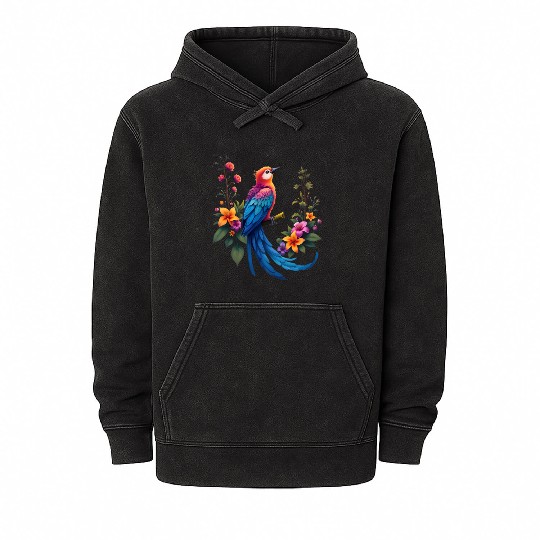 Fantastical Bird Of Paradise Painting Mineral Wash Hoodies
