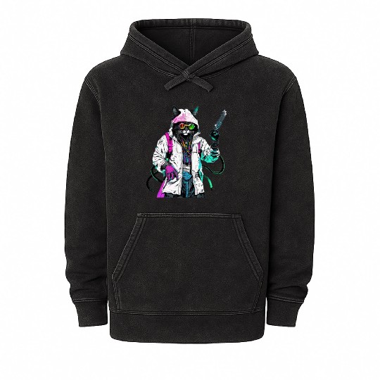 Rastafari Cyberpunk Bad Cat Mineral Wash Hoodies