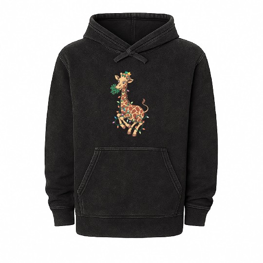 Funny Christmas Tree Giraffe Lover Gift Love Giraf Mineral Wash Hoodies