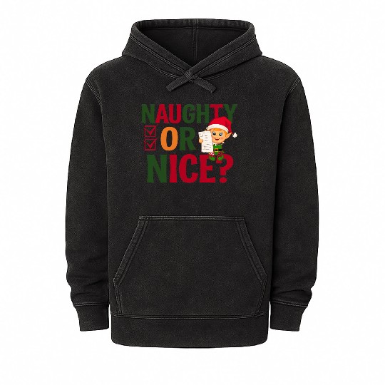 Naughty or Nice Elf Checklist Christmas Fun Mineral Wash Hoodies