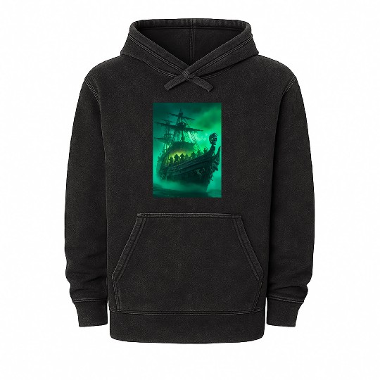 Ghost Ship Mineral Wash Hoodies - Haunting Pirate Ship in Fog