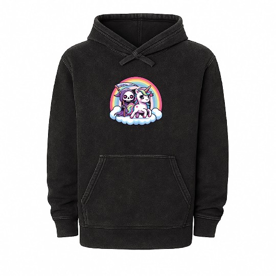 Cute Reaper And Unicorn Rainbow Mineral Wash Hoodies
