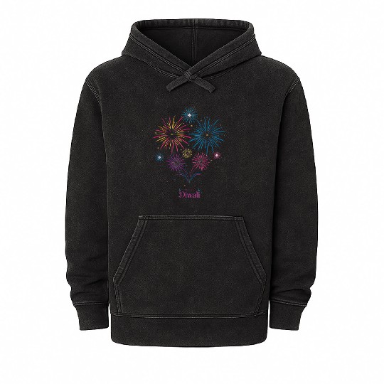 Joyous Fireworks for Diwali Festival Mineral Wash Hoodies