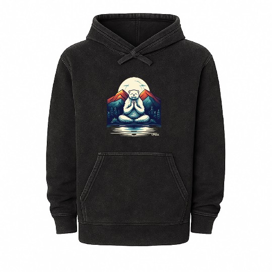 Polar Bear Meditating in Nature Mineral Wash Hoodies