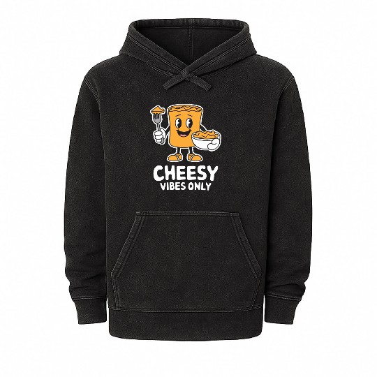 Cheesy Vibes Only Cartoon Delight Mineral Wash Hoodies