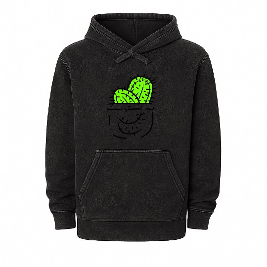 2 Chest Pocket Cactus Plants Prickly Cacti In Bag Mineral Wash Hoodies