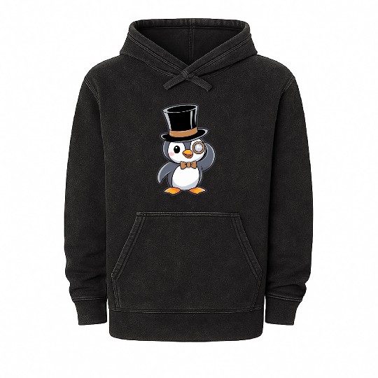 Classy Penguin with Top Hat and Monocle Mineral Wash Hoodies