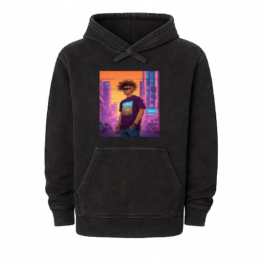 "Edgy Cyberpunk Street Style Portrait Art" Mineral Wash Hoodies