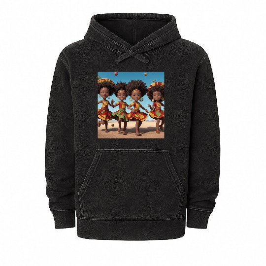 Animated African kids dancing Mineral Wash Hoodies