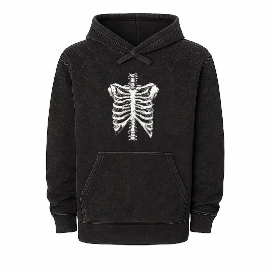 skeleton rib cage spooky halloween Mineral Wash Hoodies