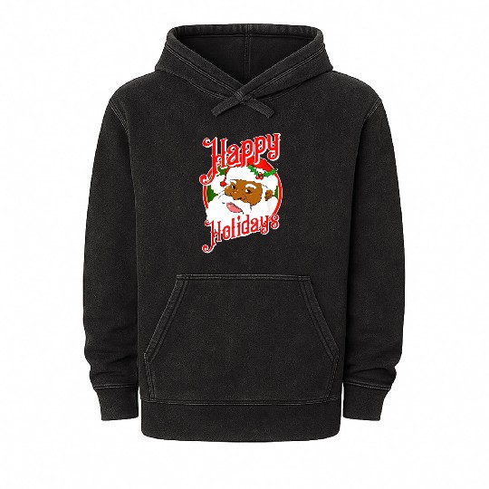 Happy Holidays African American Black Santa Claus Mineral Wash Hoodies
