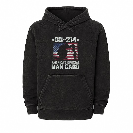 DD-214 America's Official Man Card Veteran Pride Mineral Wash Hoodies