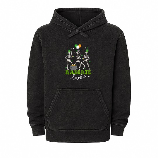 Skeleton Radiate St Patricks day shamrock Mineral Wash Hoodies