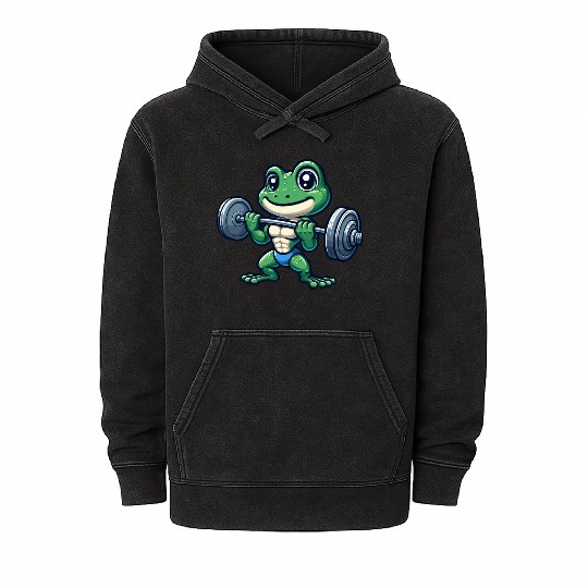 Cool frog barbell weightlifter cartoon fitness Mineral Wash Hoodies