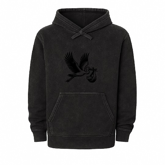 Stork Carrying Baby Silhouette Newborn Arrival Mineral Wash Hoodies