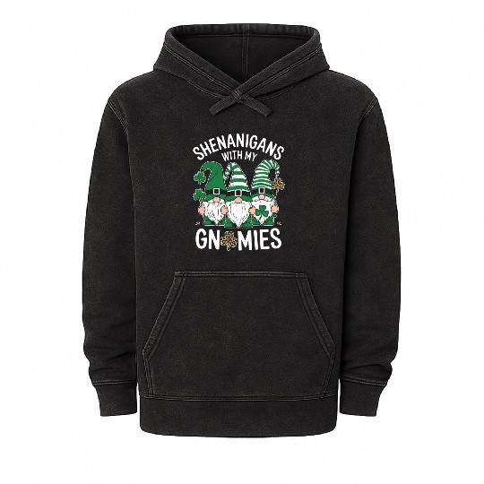 St Patricks Day Lucky Shamrock Leopard Gnomes Mineral Wash Hoodies