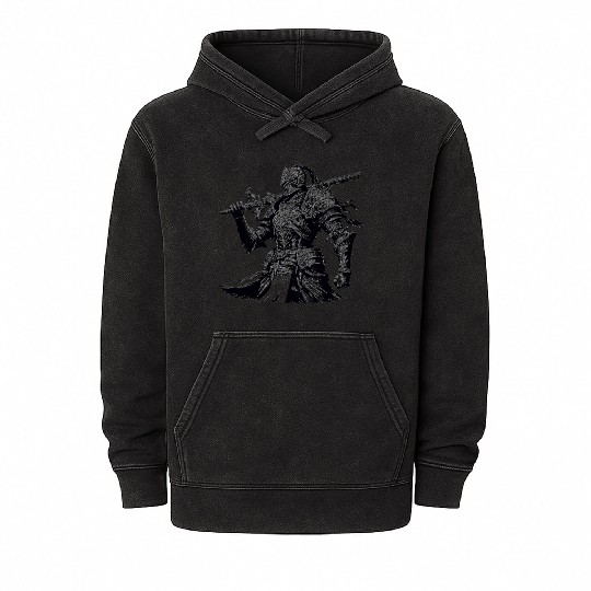 Black Warrior Sketch Power Fantasy Art Mineral Wash Hoodies
