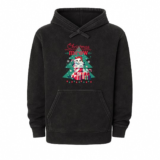 Playful cat in a stocking - Ugly Christmas Style Mineral Wash Hoodies