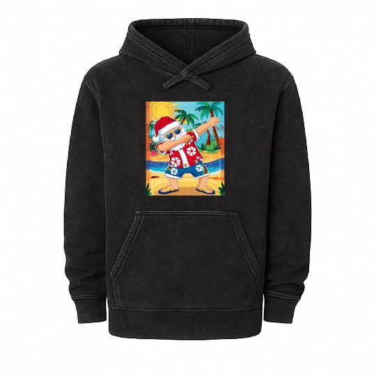 Celebrate Tropical Dab Santa Fun Christmas Beach Mineral Wash Hoodies