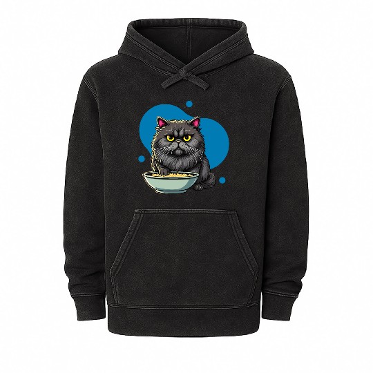 Persian Cat with Food Bowl - Adorable Cartoon Styl Mineral Wash Hoodies