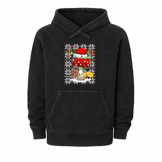 Mushroom Christmas Lights Mineral Wash Hoodies
